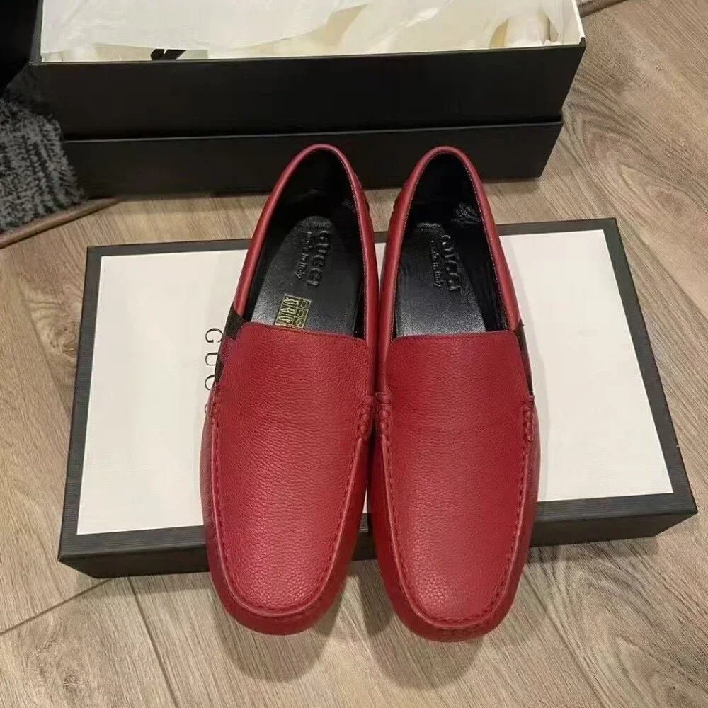 NIB Authentic Gucci Web Stripe Loafers Drivers Shoe Mocasins Red